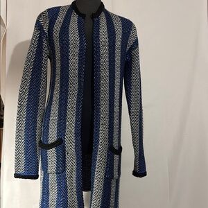 Verve Ami Black, White and Blue Striped Sweater Coat. Size S.